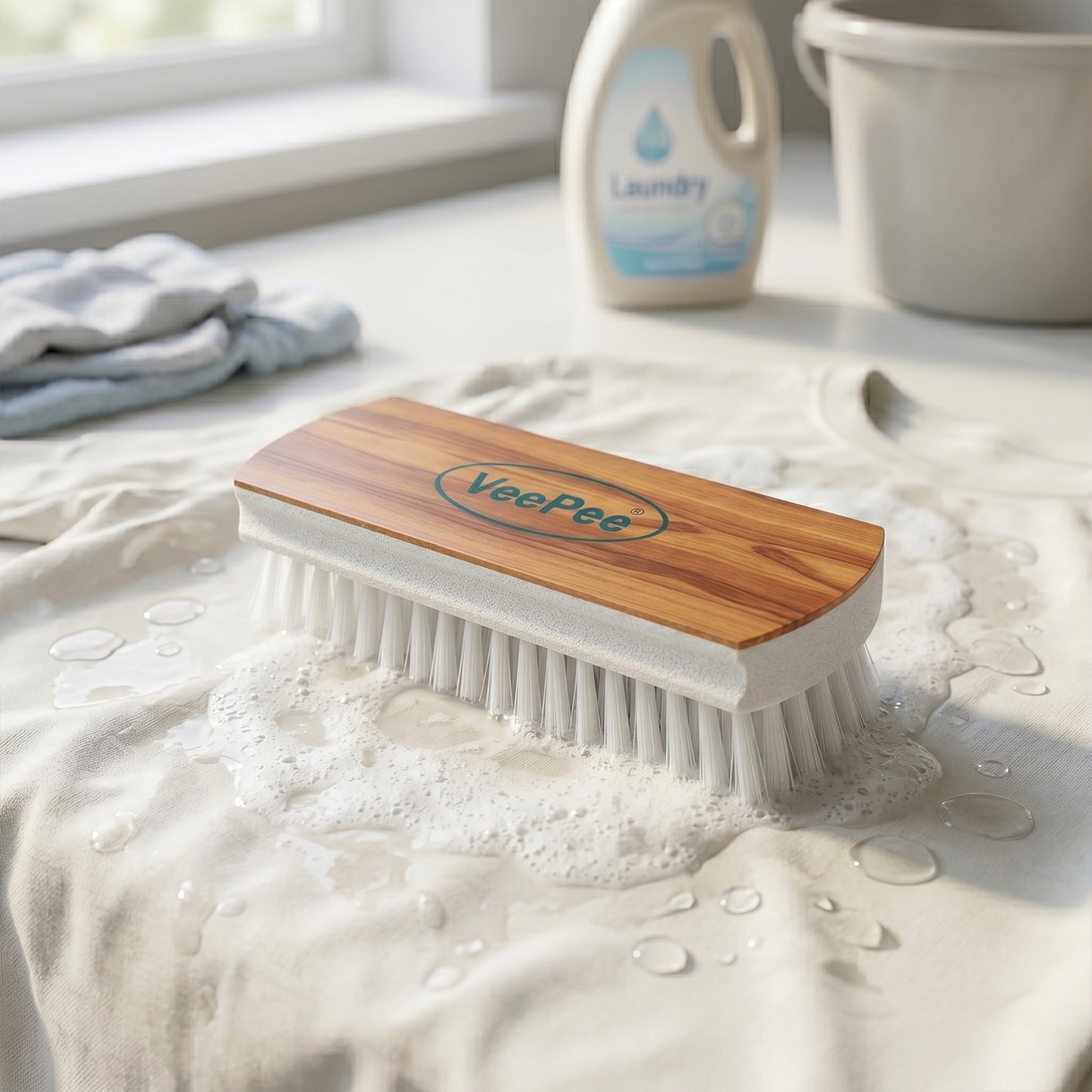 Side view of VeePee Heavy-Duty Cloth Washing Brush ergonomic grip