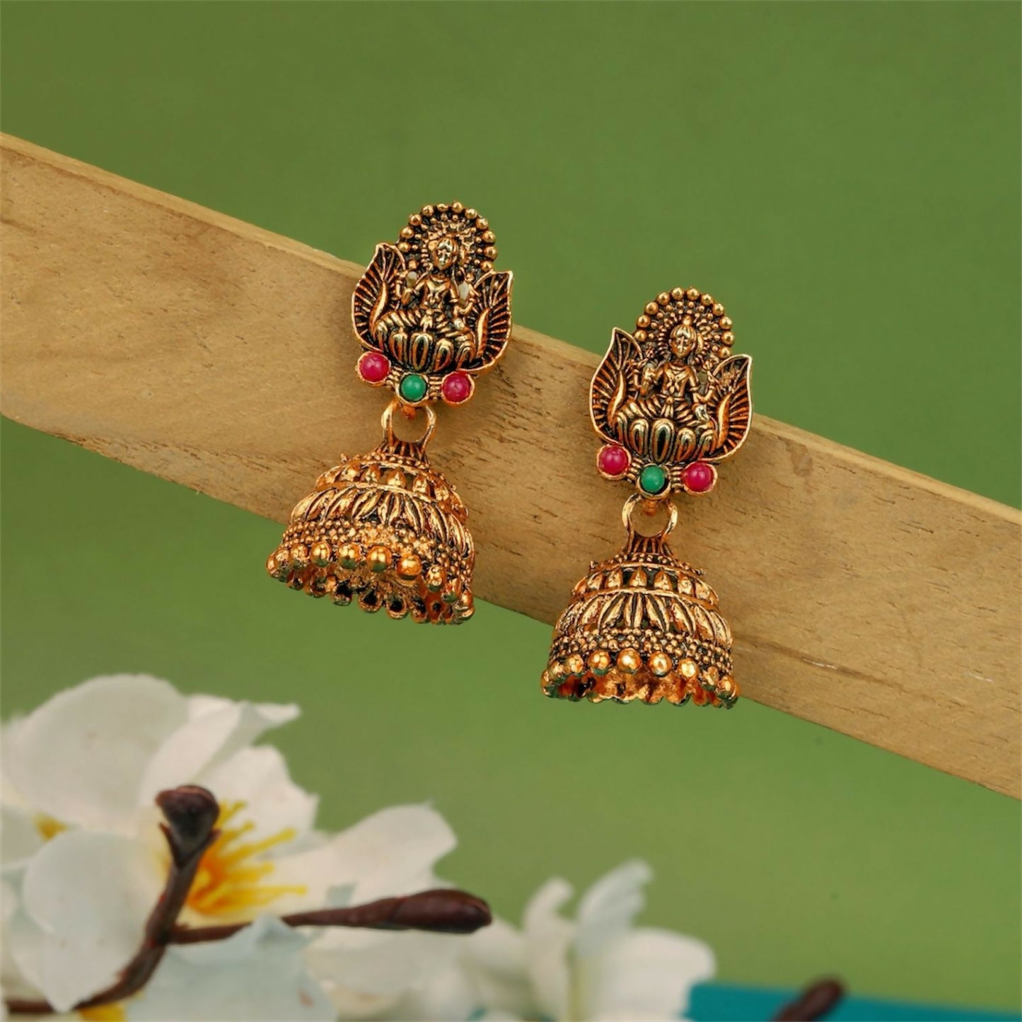Traditional Antique Gold-Plated Temple Jhumka Earrings Combo Set for Women & Girls (Set of 5)