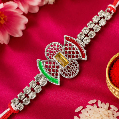 Elegant Rakhi with Butterfly Charm, color stones and wrist style for Festive Display