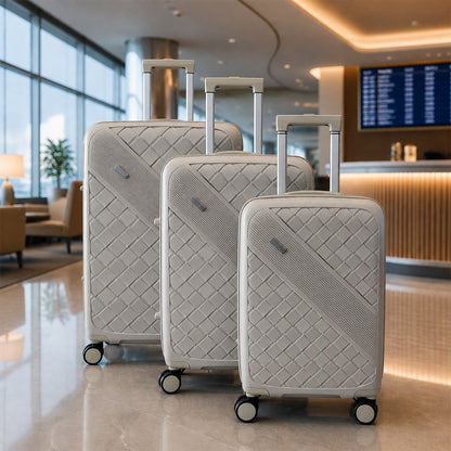 Beige Grey Premium Trolley Luggage with Spinner Wheels, Lock & Telescopic Handle