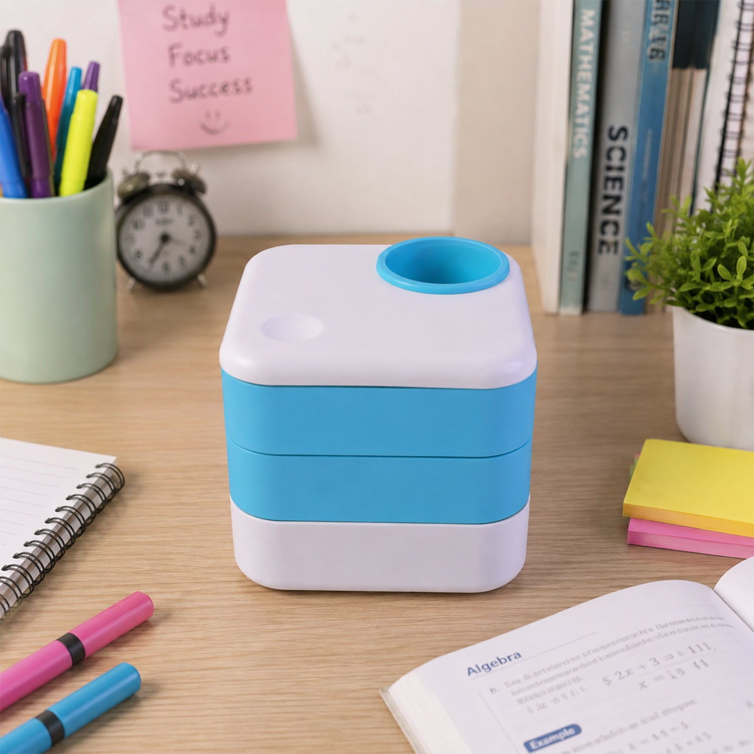 Rotating Desk Organizer Pen Stand with Multi-Layer Storage Trays for Stationery