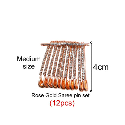 Rose Gold Crystal Dangle Saree Pin Brooch - Shawl Sweater Dress Clip