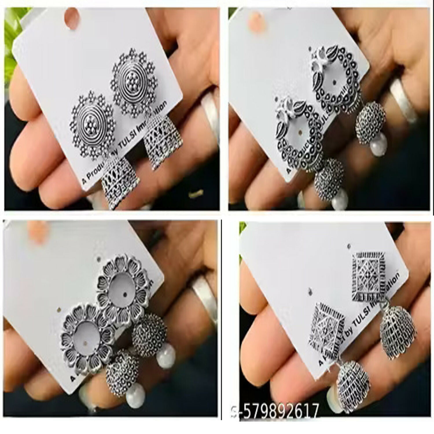 Oxidised small jhumki earrings combo set of 4 in silver finish