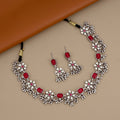 Oxidized Silver Emerald Rectangular Choker Set – Bold Ethnic Jewelry