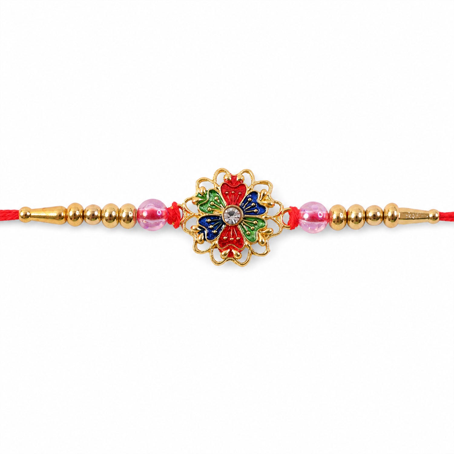 Floral Stone Designer Rakhi with Kundan Beaded Festive Detail (5pcs)