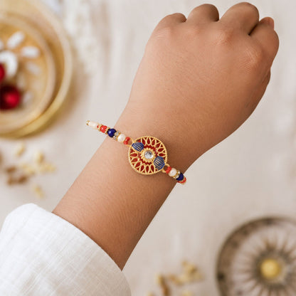 Golden Meenakari Kundan Rakhi for Brother Festive Design (10pcs)