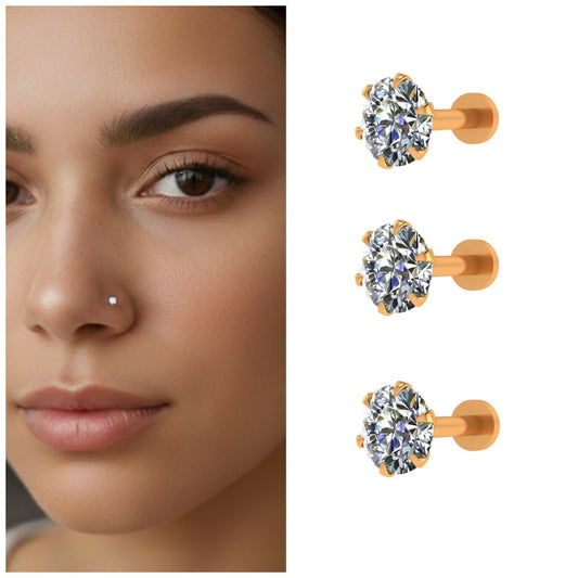 Gold AD Nosepin Laung Koka Nathni Flat Back Labret Combo Pack of 3