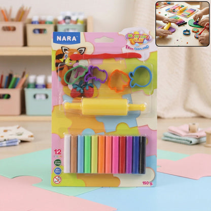 NARA 12 Color Modelling Clay Set with Tools – Kids DIY Creative Sculpting & Shape Cutter Kit (150 Gm)