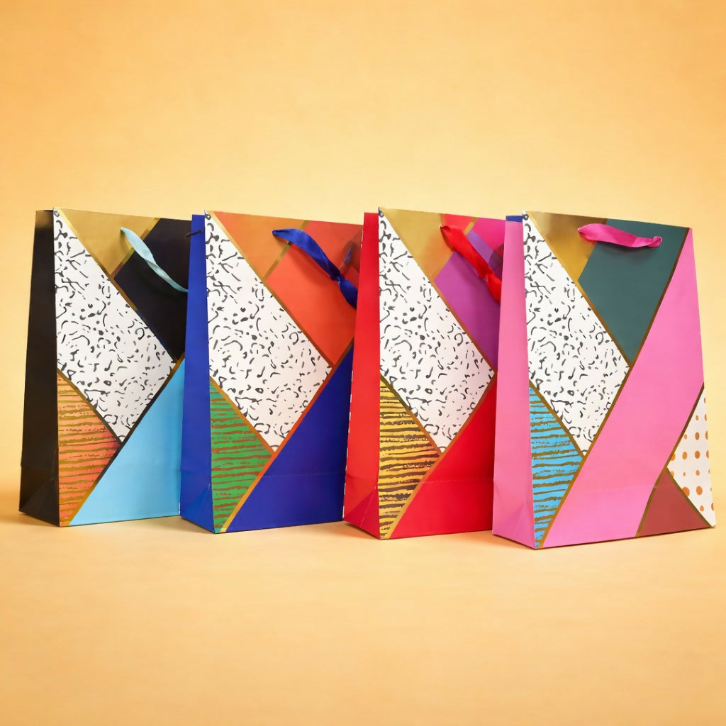 Multicolor Geometric Design Gift Paper Bag with Handle 1 Piece