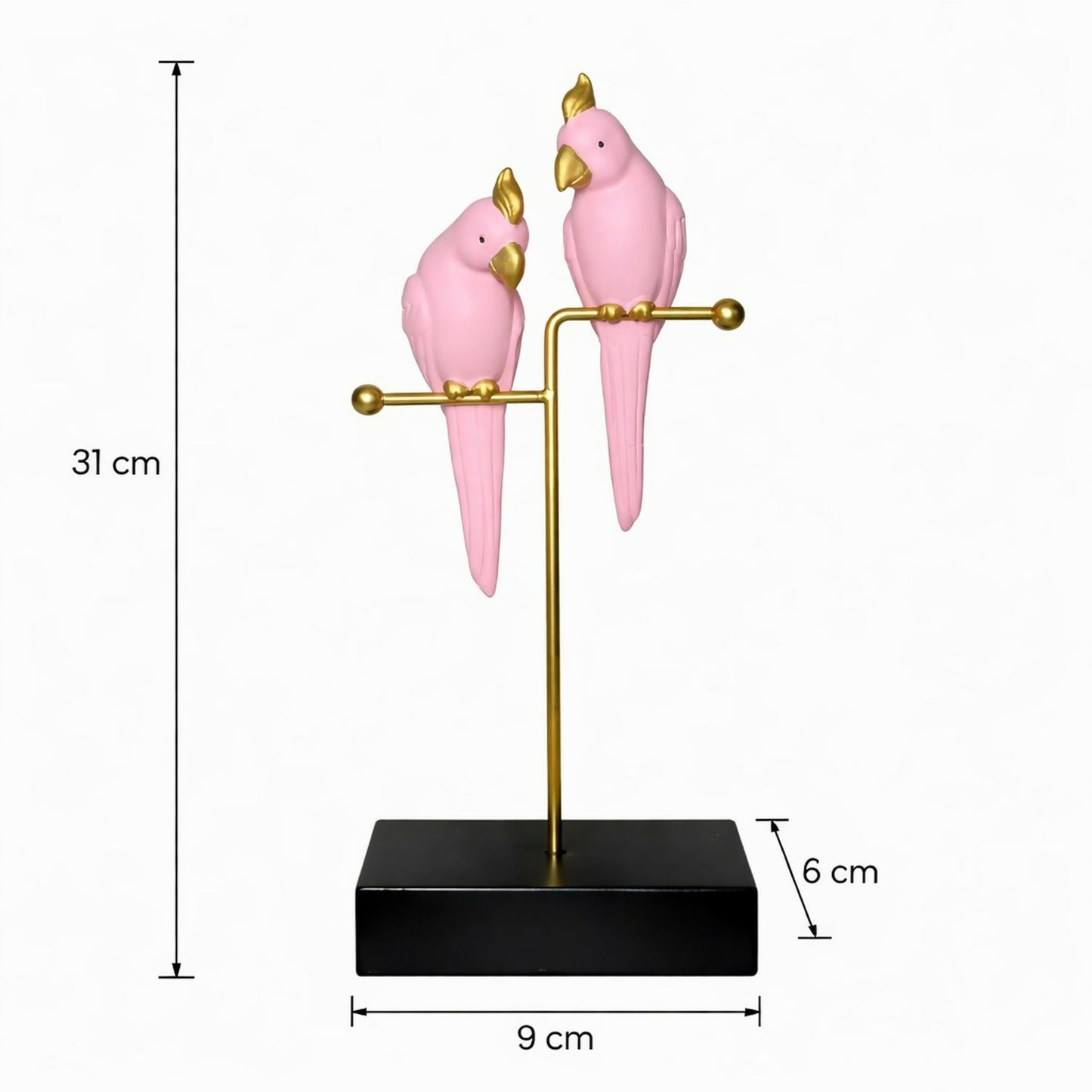 Pink Love Birds Decorative poly-resin Showpiece with Gold Stand for Home Décor
