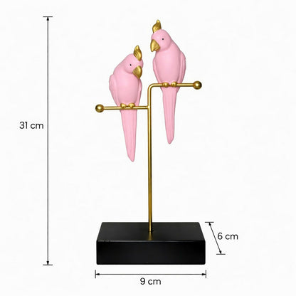 Pink Love Birds Decorative poly-resin Showpiece with Gold Stand for Home Décor