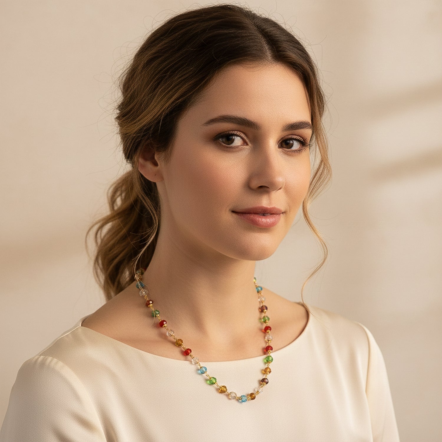 Multicolour Crystal Beaded Necklace – Elegant Lightweight Jewelry