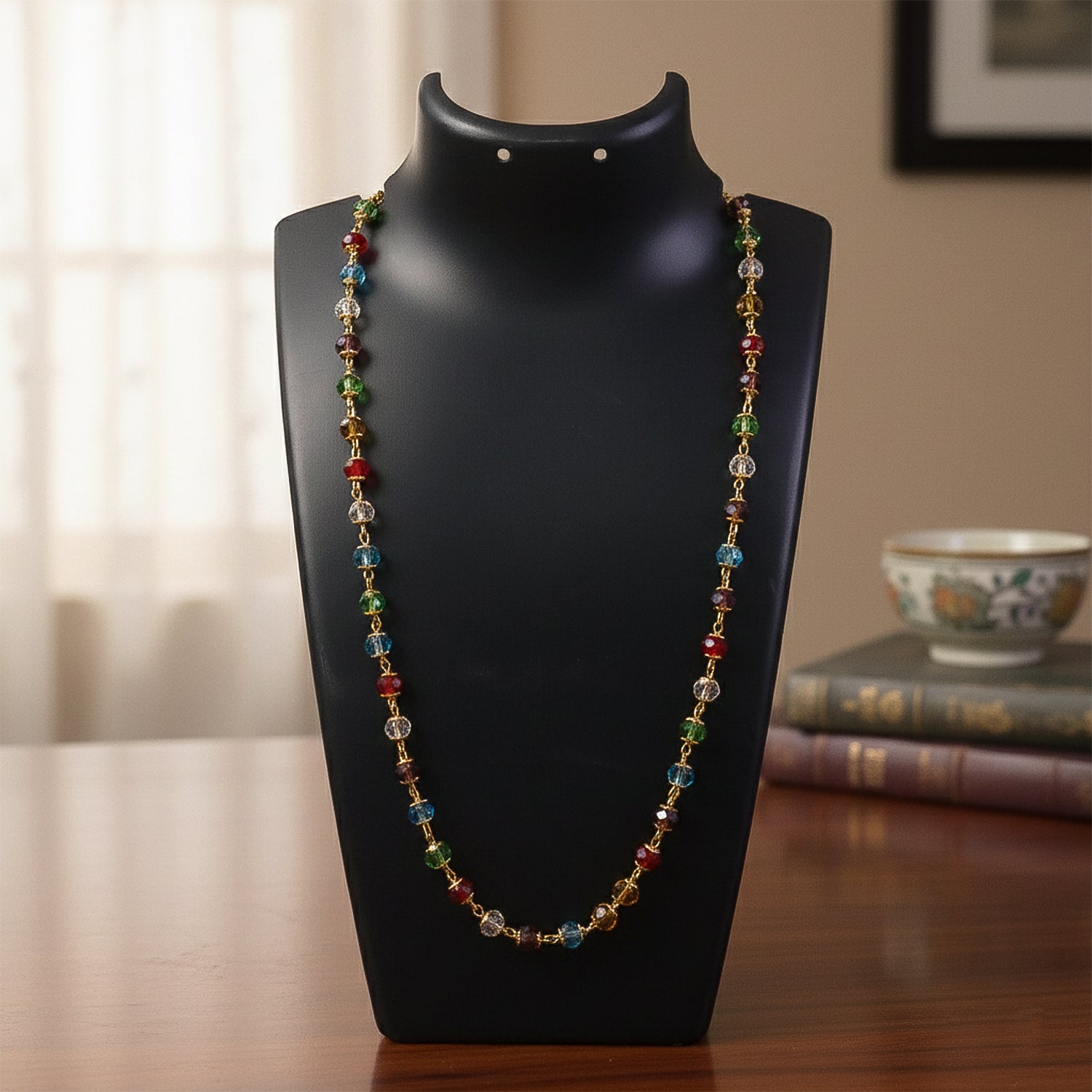 Multicolour Crystal Beaded Necklace with Gold-Tone Links (1Pc)