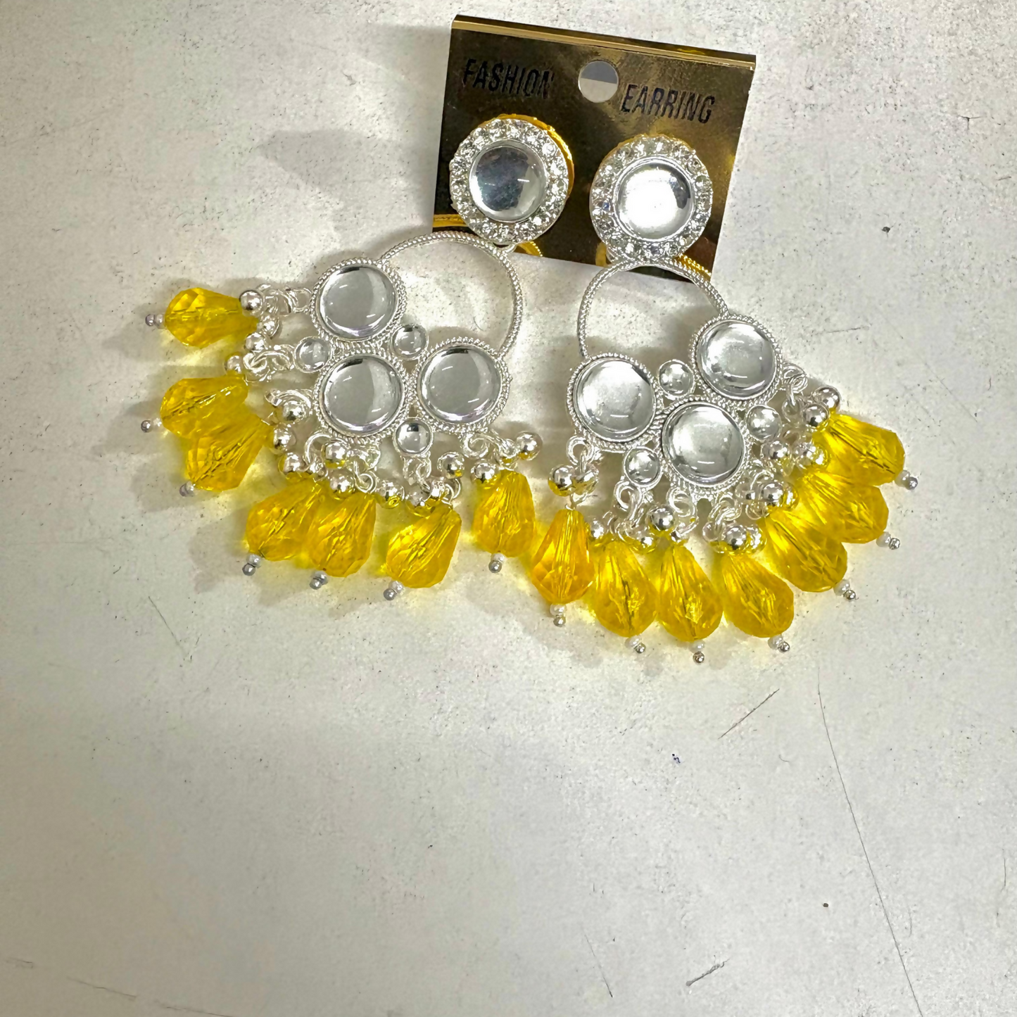 Kundan Yellow Pearl Silver Plated Chandbali Earrings Agate Alloy Chandbali Earring