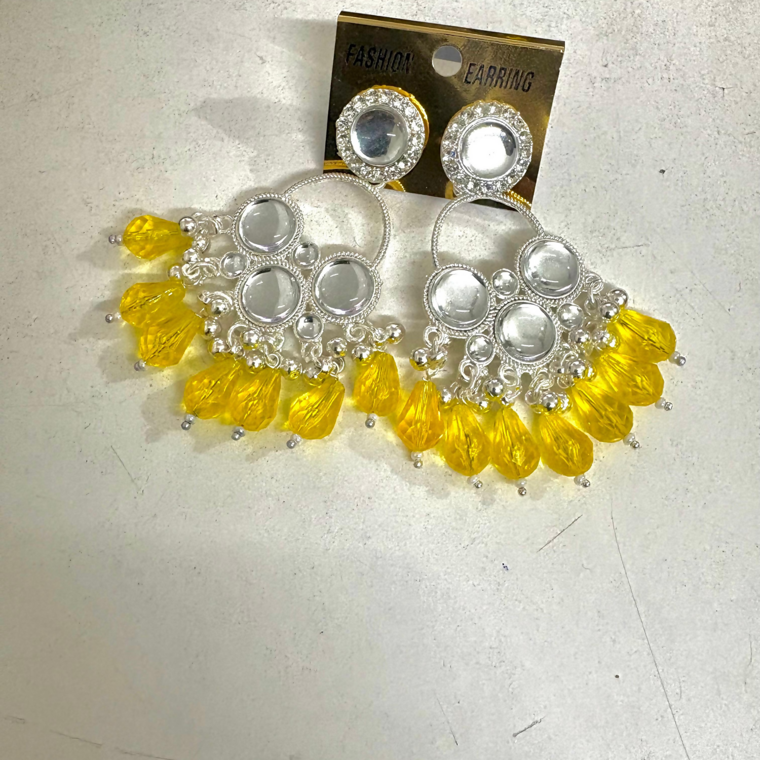 Kundan Yellow Pearl Silver Plated Chandbali Earrings Agate Alloy Chandbali Earring