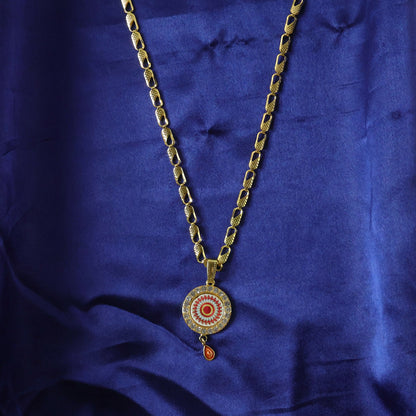Royal Gold Pendant Necklace with Circular Enamel Stone Design