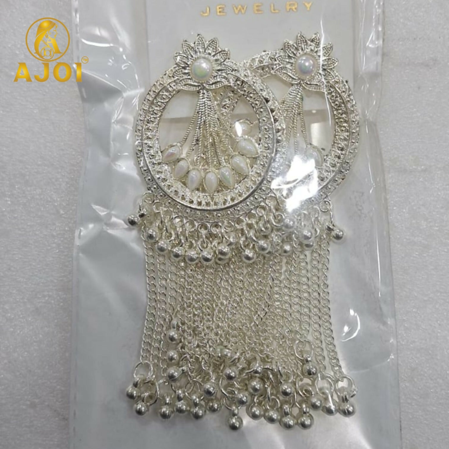 Premium Silver Floral Chain Tassel Earrings with Elegant Drop Design