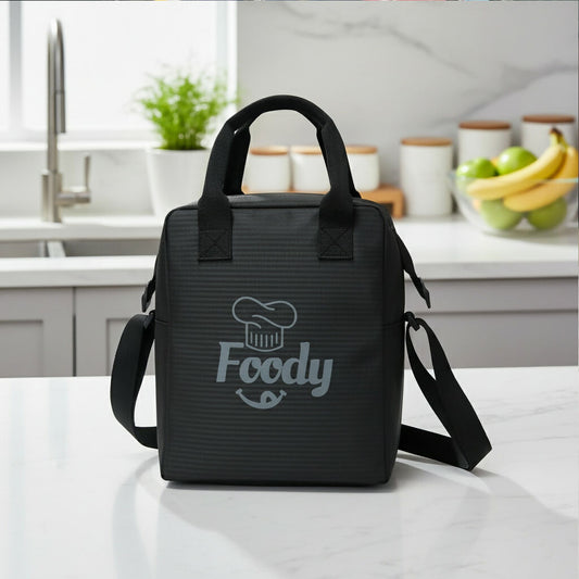 Foody Insulated Lunch Bag for Men & Women, Premium Leak-Proof Tiffin Bag with Shoulder Strap, Durable Thermal Lunch Tote for Office, School & Travel – Black