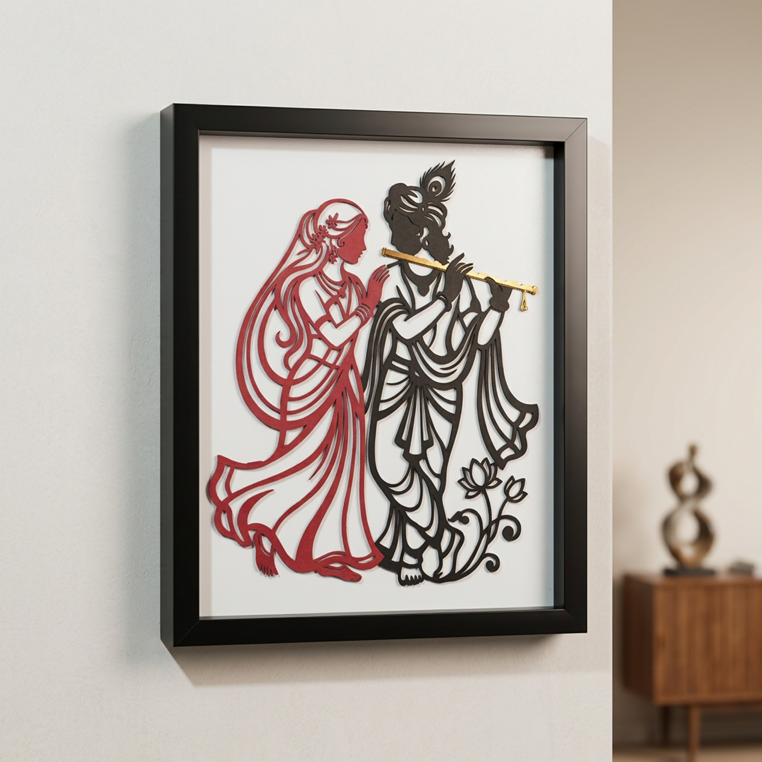 Premium Radha Krishna Wall Art Frame | 3D Wooden Handcrafted Religious Wall Decor