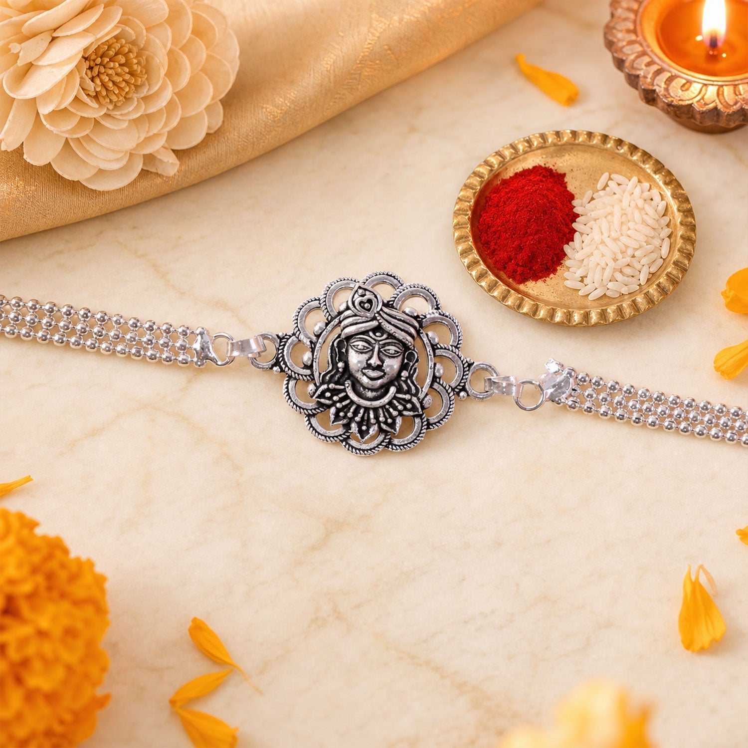 Mahadev Shiva Motif Oxidised Silver Chain Rakhi (5pcs)