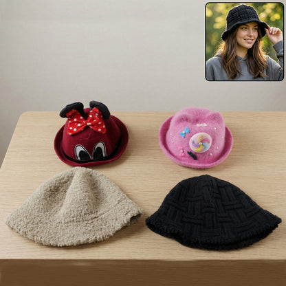 Bucket cap styled for winter wear