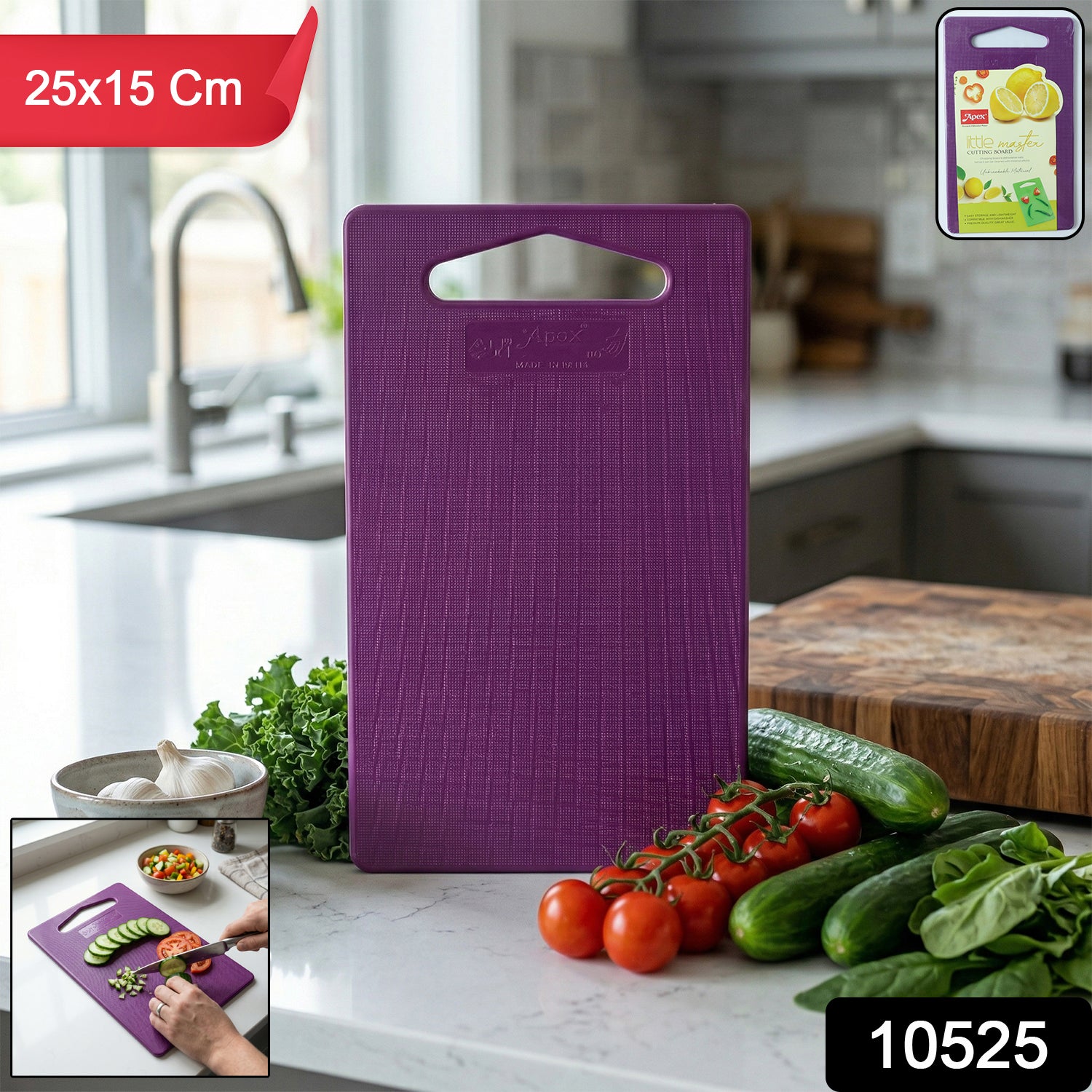 Supermom cutting board shown in kitchen setting