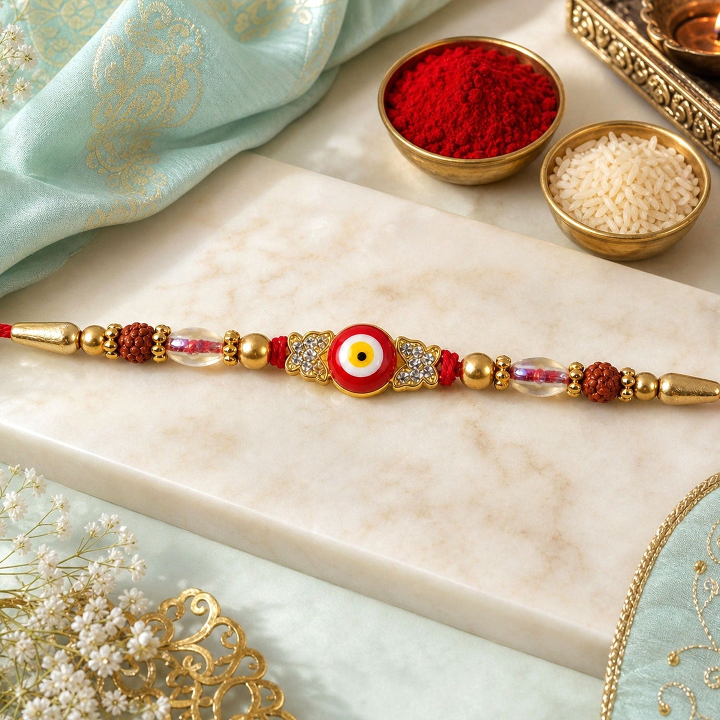 Evil Eye Rakhi for Brother Beaded Traditional Charm (5pcs)