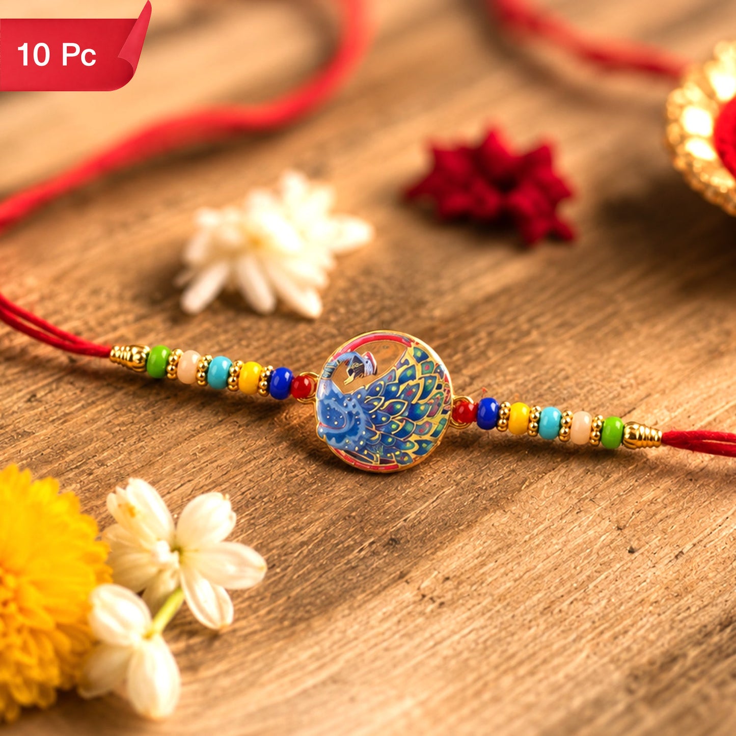 Peacock Rakhi Vibrant Multicolor Beads for Brother's Festive Looks (10pcs)