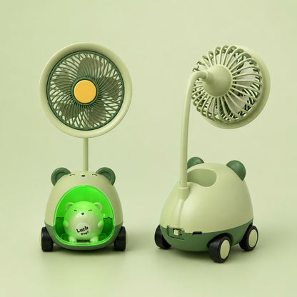 Rechargeable Desk Fan with Night Lamp, Wheels & USB Charging