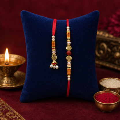 Graceful Beaded Minimal Design Bhai Bhabhi Rakhi with Beads and Charm for Gifting