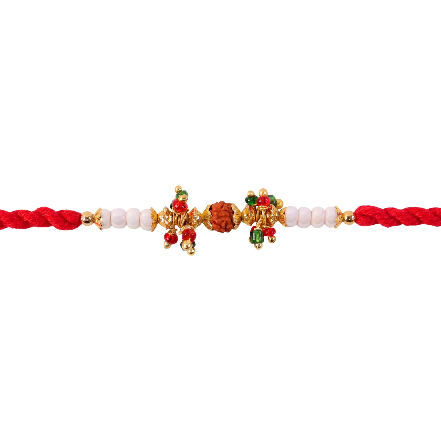 Red Pearl Designer Rakhi with Golden Accents and Compact Festive Beauty