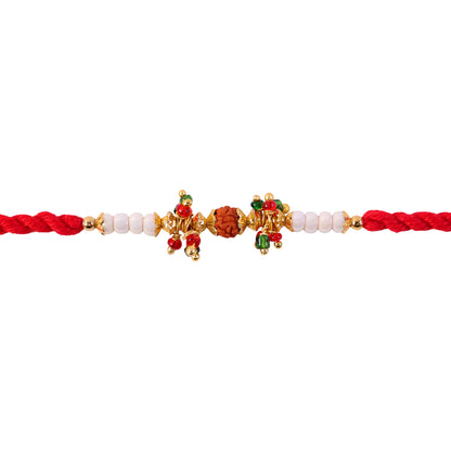 Red Pearl Designer Rakhi with Golden Accents and Compact Festive Beauty