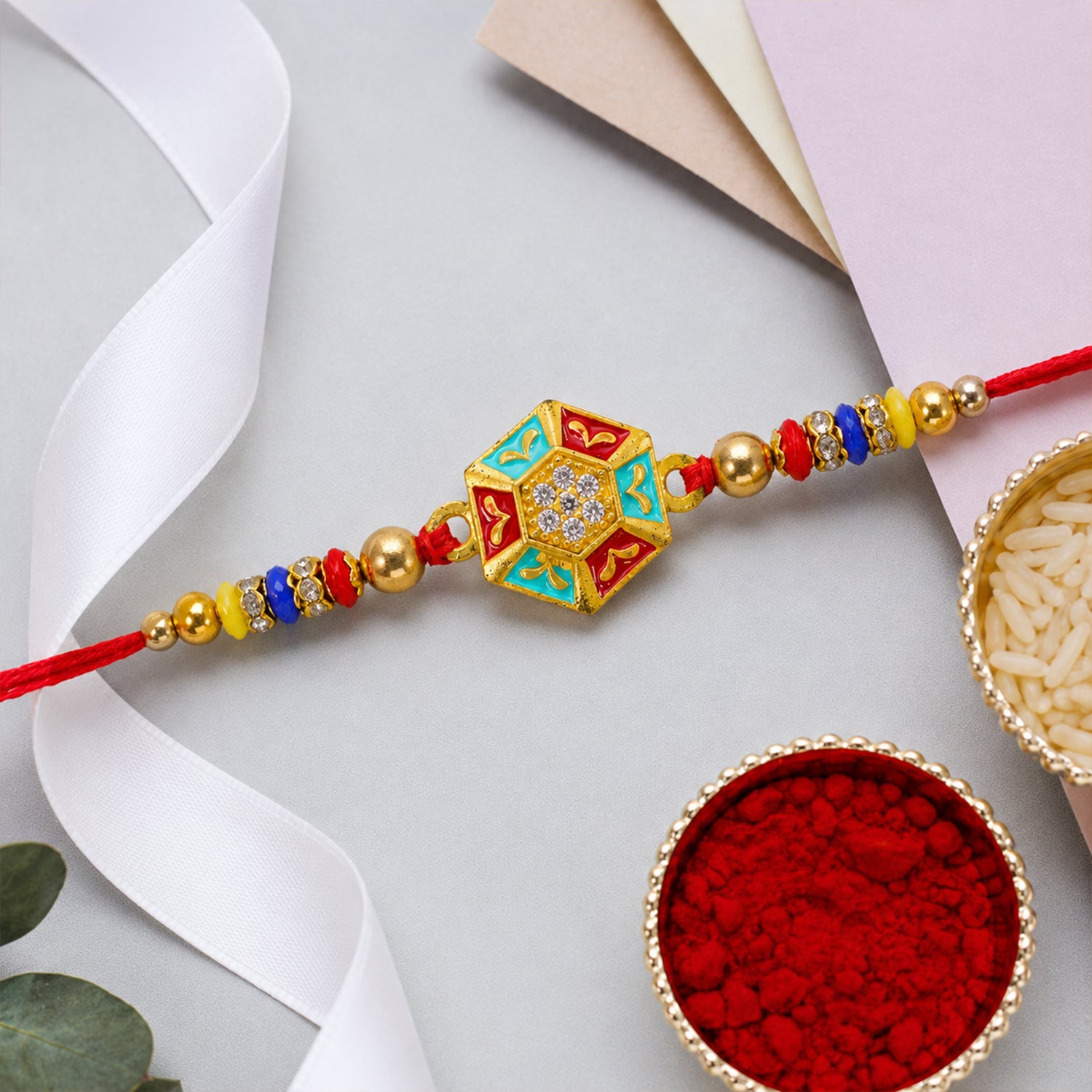 Golden Snowflake Crystal Designer Rakhi for Brother, Lavender Beads Gift