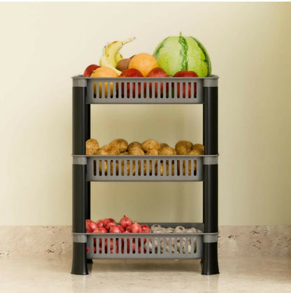 3 Step Kitchen Storage Basket made of durable plastic with three tiers for vegetables and fruits