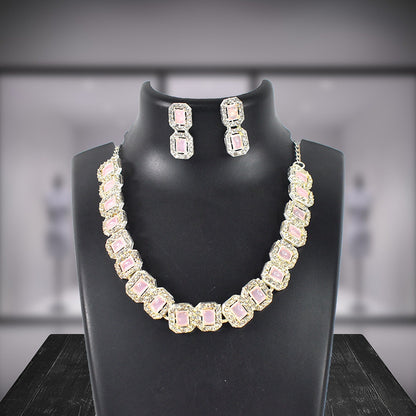 Pink American Diamond Studded Jewellery Necklace Set