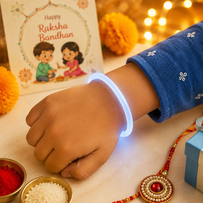 White Neon Glow Band Rakhi with Choco Magic Pouch, Pack of 3