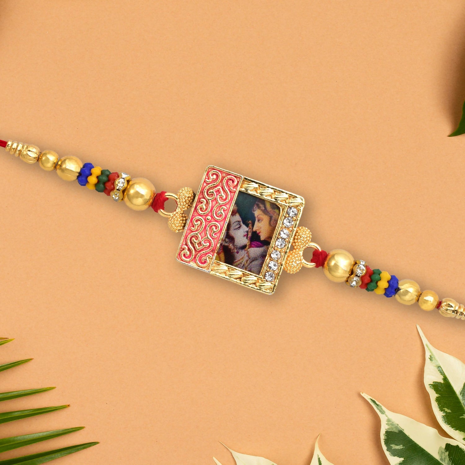 Radha Krishna Rakhi Traditional Square Centerpiece for Brothers (10pcs)