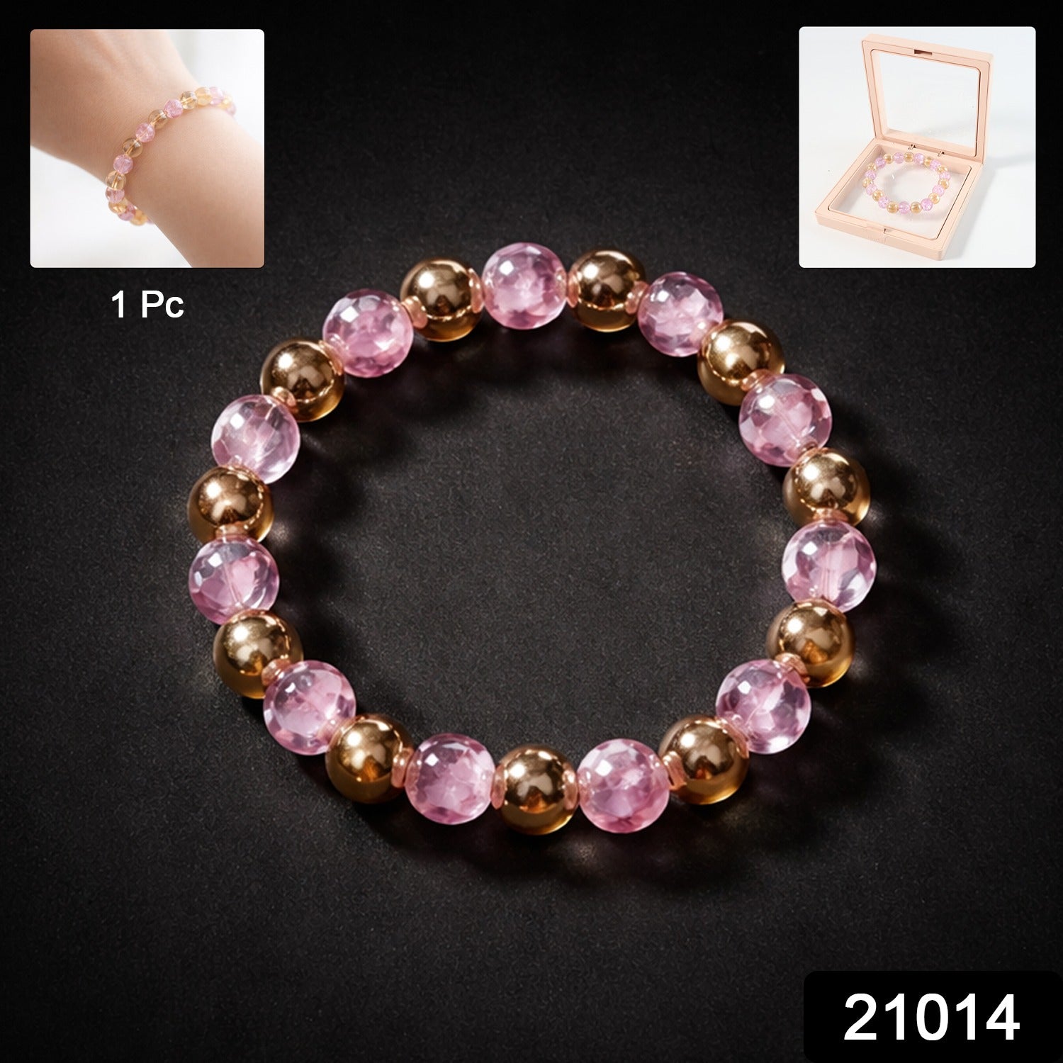 Elegant Pink Crystal Beaded Stretch Bracelet (1 Pc)