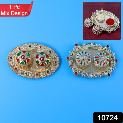Meenakari Roli–Chawal Pooja Thali -  (1 Pc / Mix design)