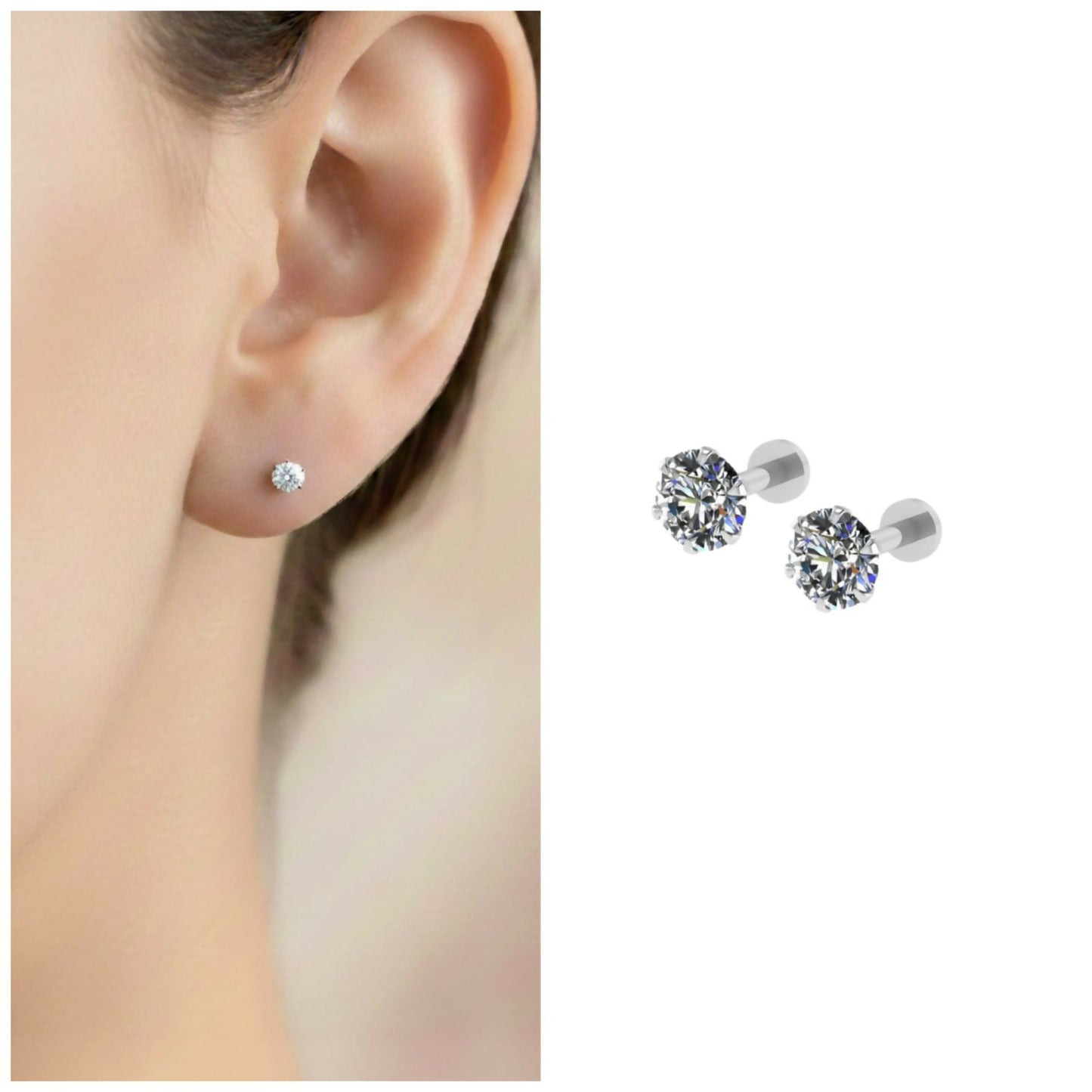 Silver Plated Flat Back AD Stud Earrings for women and girls Combo Pack of 2