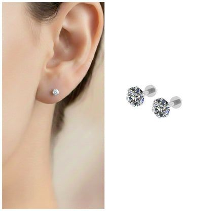 Silver Plated Flat Back AD Stud Earrings for women and girls Combo Pack of 2