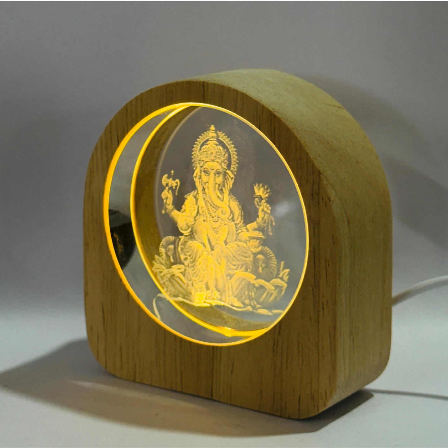 Ganesh LED Crystal Night Lamp with Wooden Base for Home Décor