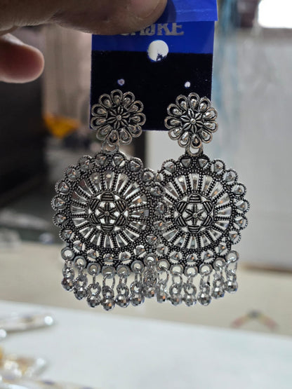 Silver Oxidised Floral Jhumka Earrings for Women Traditional Jewellery