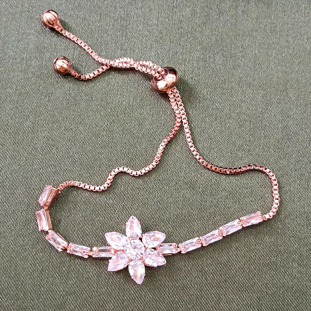 Rose Gold Plated Ad Stone Floral Adjustable Bracelet