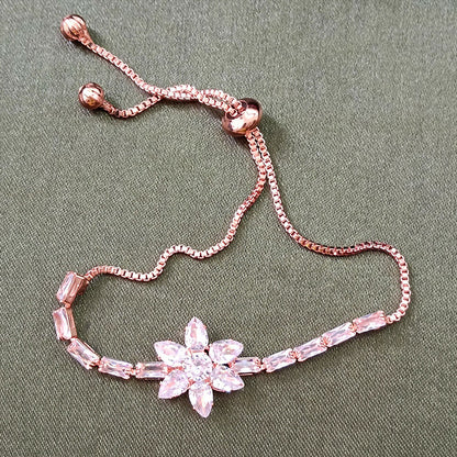 Rose Gold Plated Ad Stone Floral Adjustable Bracelet