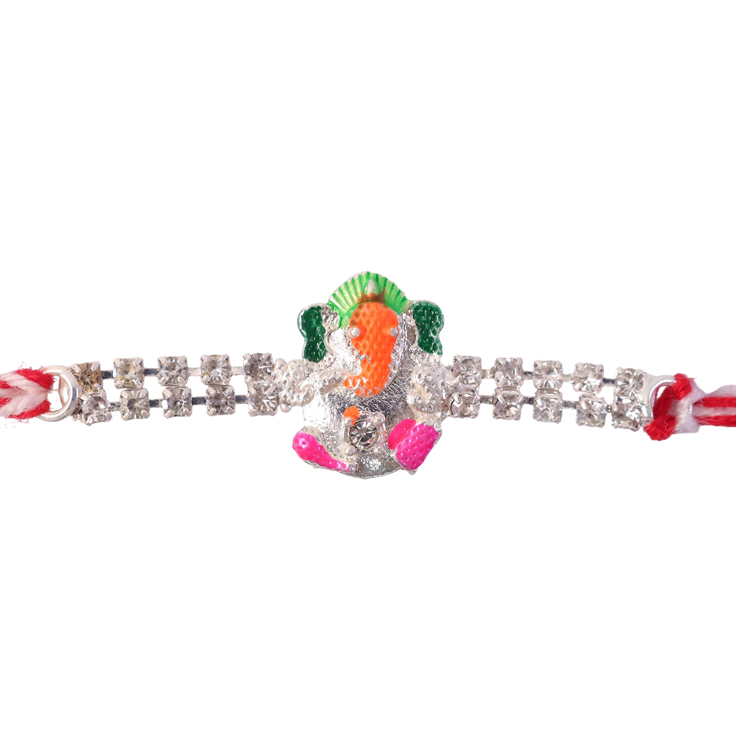 Elegant Rakhi featuring Ganesha Charm, crystal accents and thread style for Gift Use