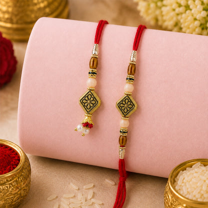 Graceful Geometric Square Bhai Bhabhi Rakhi with Black- Square Charm for Gifting