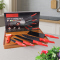 Kitchen Knife Set – Marble-Coated Blades & Ergonomic Red Handles