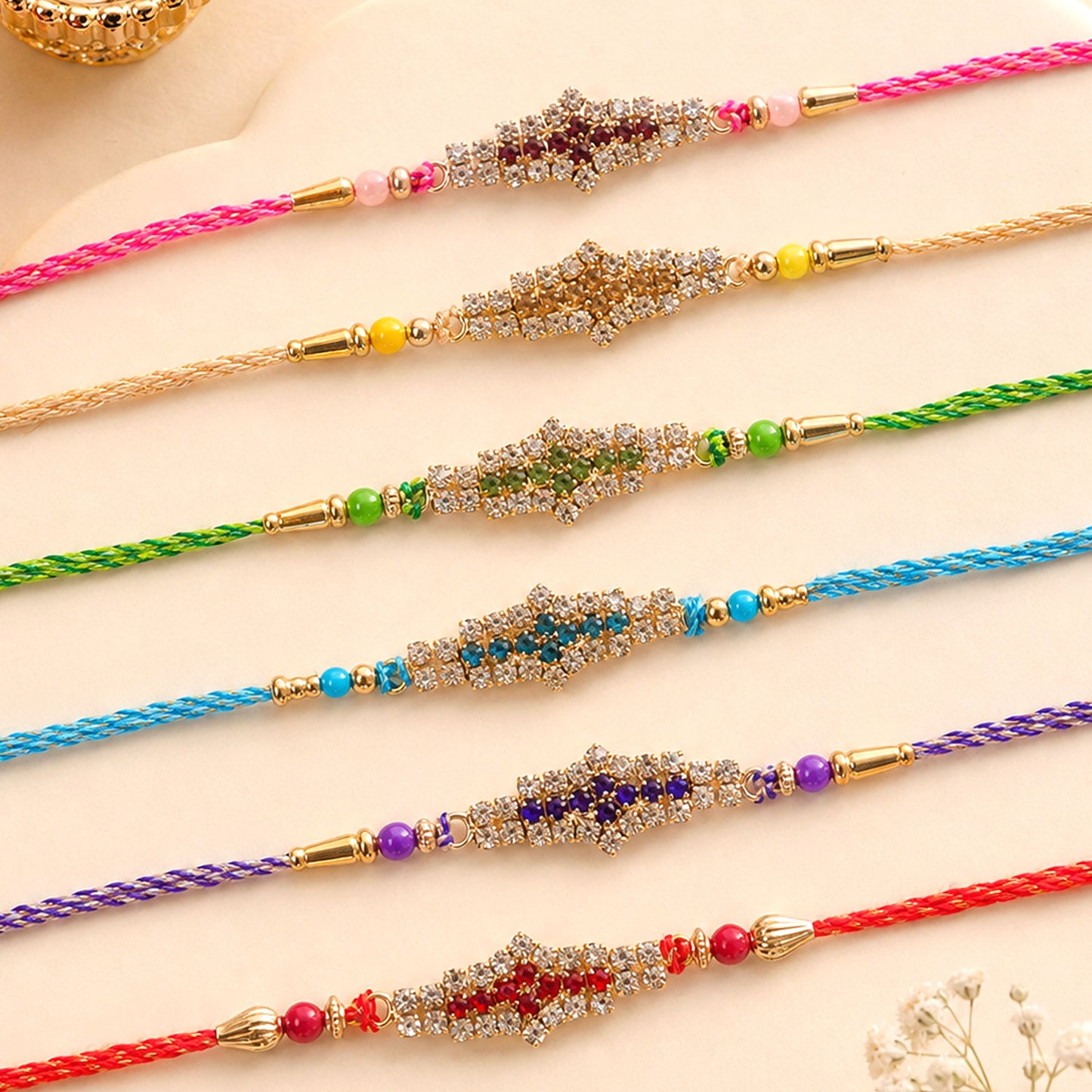 Leaf Shaped Stone Rakhi for Raksha Bandhan Gifting (Pack of 6)