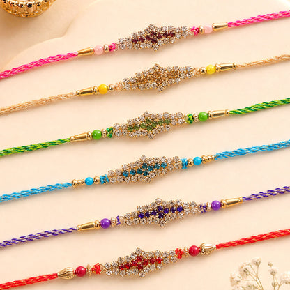Leaf Shaped Stone Rakhi for Raksha Bandhan Gifting (Pack of 6)